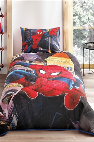 Taç Tek Kişilik Lisanslı Yatak Örtüsü Seti-Spiderman City