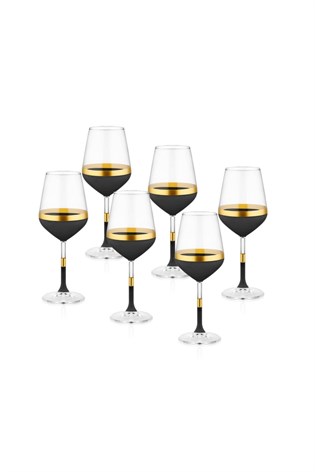 The Mia Glow Şarap Kadehi 6 Lı Set Siyah & Gold GLW0001